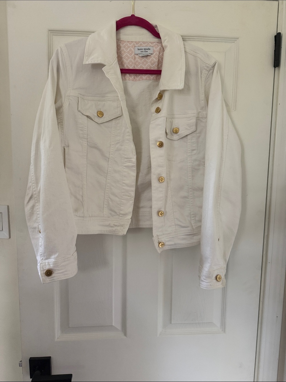 kate spade White Denim Jacket with Gold Buttons